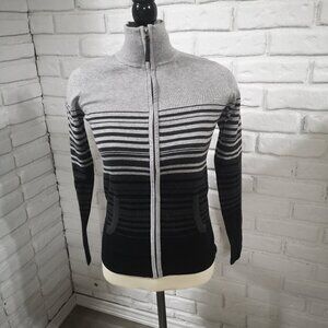 NWOT Denver Hayes Soft Ladies Size Small Full Zip Grey & Black Sweater